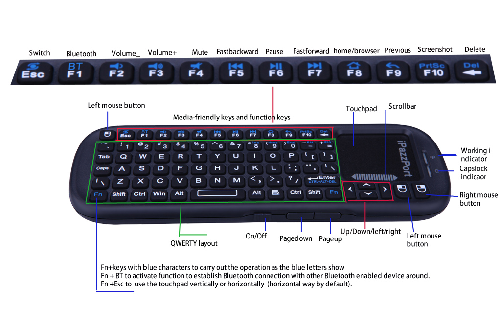 19s handled wireless touchpad keyboard