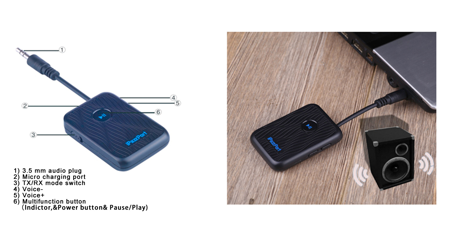 ipazzport 2-in 1 Transmitter/Receiver Bluetooth adapter